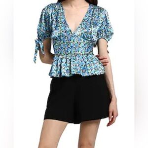 Top Shop Blue Green and Black Floral Top Size 10 NWT